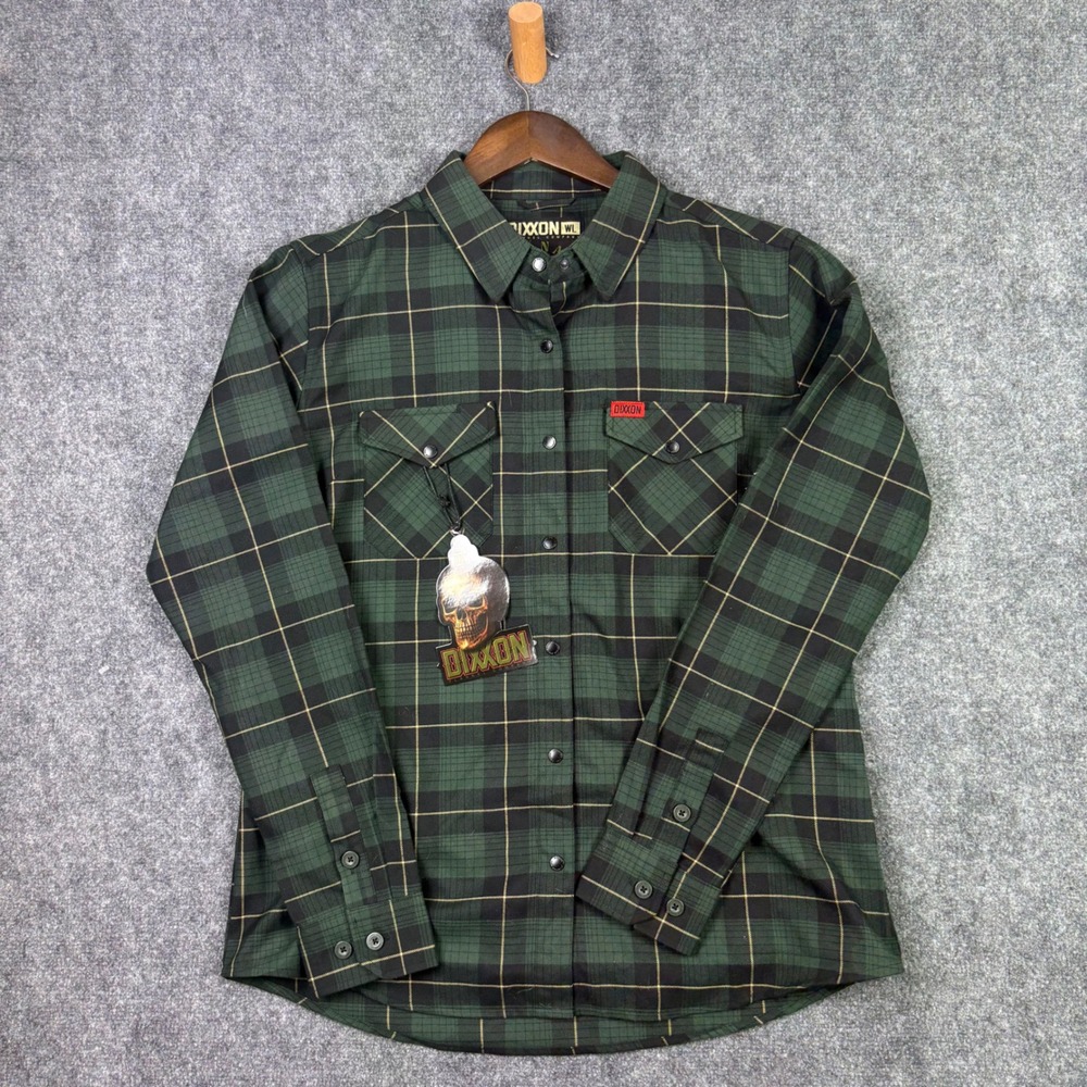 Dixxon Flannel The Ornament Women M Green Plaid Snap Button Long Sleeve Shirt